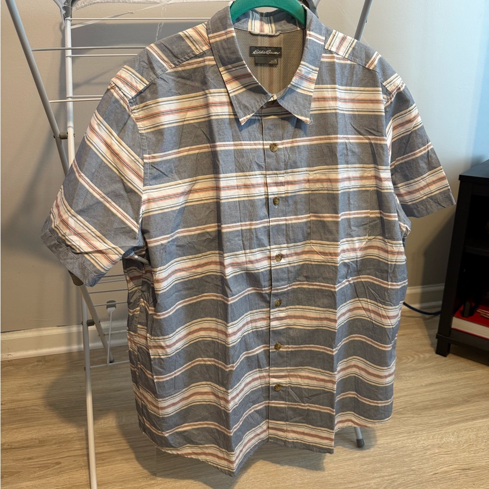 Eddie Bauer Blue and White Casual Button Down Shirt